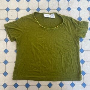 Olive Top with Sequin Accents